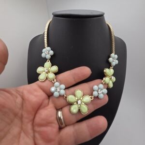 Pastel Pink Blue Green Daisy Necklace Gold Chain 16"+ extender, Flower